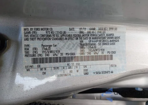 2012 Ford Focus S from USA, damaged, VIN 1FAHP3E20CL449925